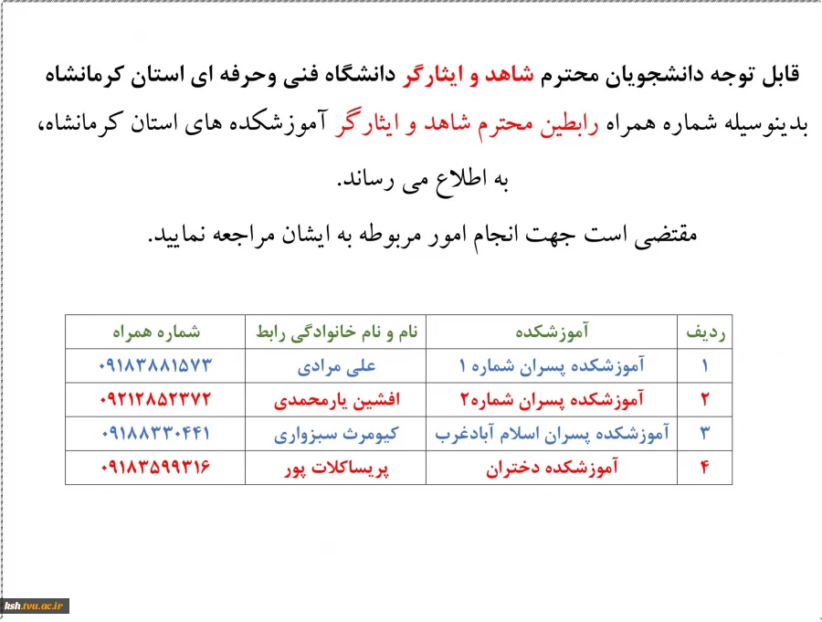 رابطین شاهد و ایثارگر آموزشکده های استان کرمانشاه 2